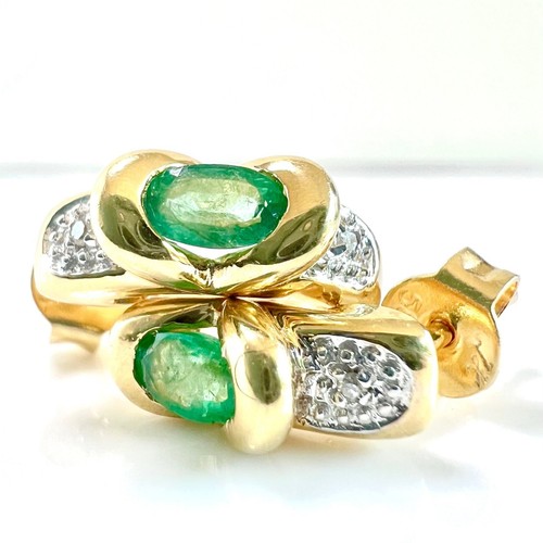 Ohrringe Halb-Creolen 585 Gold 0.60 ct Smaragd Diamanten 13,6 x 5,0 mm 5gr - Bild 8 von 12