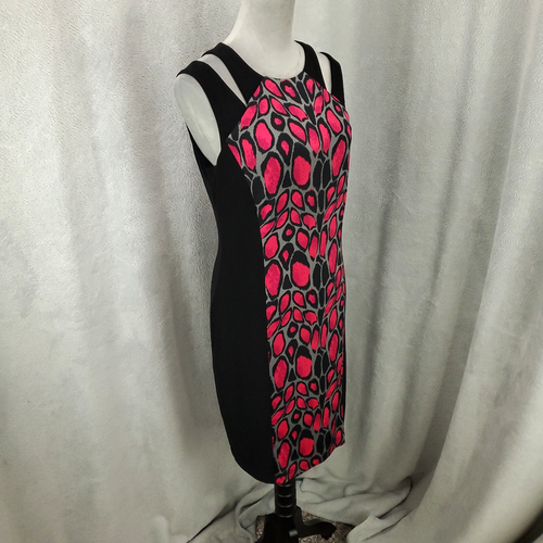 Joseph Ribkoff Dress Womens 10 Sheath Cutout Neck Shoulders Artsy Multi Print