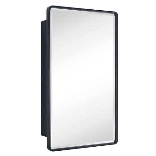 TEHOME Farmhouse Matt Black, Round Bathroom Medicine Cabinet with Mirror 21x34'' - Picture 5 of 9