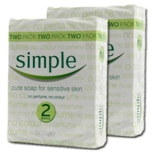 Simple Pure Soap for Sensitive Skin Twin Pack, 100 Gram / 4 Ounce Bars (Pack of