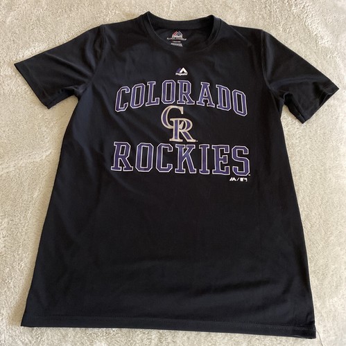 Camisa Majestic Colorado Rockies Béisbol Niños Cool Base Negra Mangas Cortas 14-16 - Imagen 2 de 8