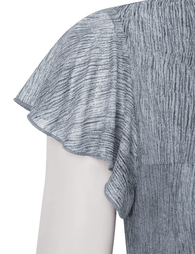 Women's Floral Tunic Top Short Sleeve Ruffle Blouse Black and Gray Floral XXXL - Picture 3 of 5