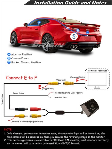 Cámara de visión trasera para automóvil Erisin 150° ojo de pez HD 1080P AHD visión nocturna - Imagen 13 de 17