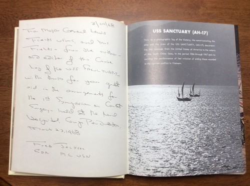 1967 Marina de Vietnam firmado USS SANTUARIO AH-17 barco hospital inaugural libro de crucero - Imagen 2 de 12