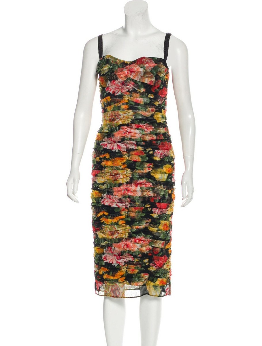 dolce and gabbana ruched floral dress DOLCE & GABBANA Purple Mauve Floral Ruched Built In Slip Ruched Midi Dress 40IT