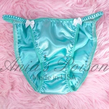 Satin Sissy Ladies panties - Candy teal wetlook DUCHESS CUT string bikini 5-9