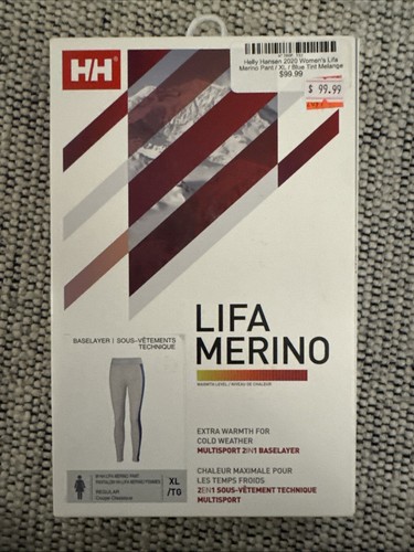 BN Helly Hansen Women's Lifa Merino Base Layer Blue Tint Melange Pant Size XL - Picture 1 of 4
