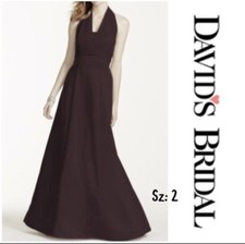 NWT Womens Davids Bridal Satin Empire Waist Halter Gown Sz:2