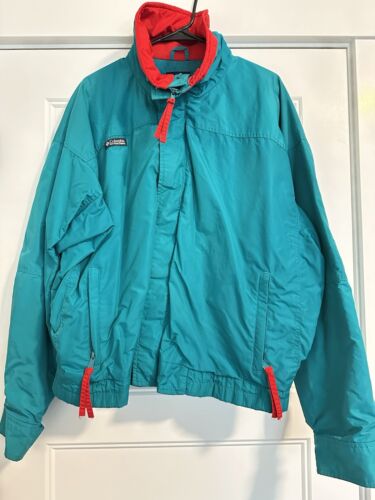 Vintage 80s Columbia Bugaboo Turquoise Jacket Men’s XL Miami Vice Rain Wind HOT