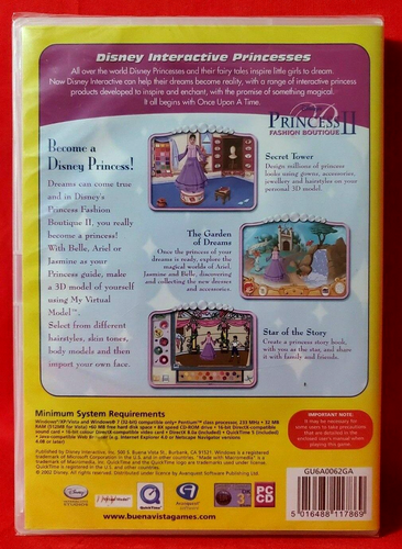 Disney Hotshots Princess II Fashion Boutique 2002 Win PC CD-ROM Disney Game NEW - Picture 2 of 6