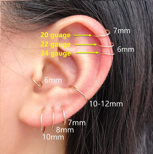 14K Gold Filled Small Hoop Earrings for Cartilage Nose, Tiny Thin 7Mm Piercing H - Picture 9 of 12
