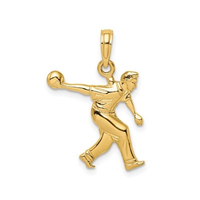 14k Yellow Gold Bowling Pendant Male Bowler Charm Unisex Sports Athlete Jewelry