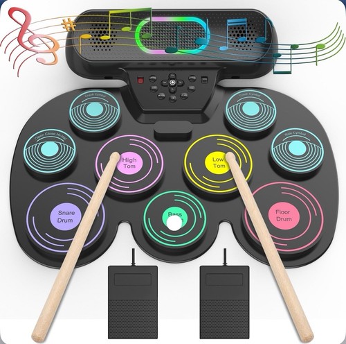 Elektronisches Drumset tragbar Kit 9 Pads RollUp Drum Pad mit Lautsprechern & Drumsticks