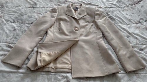 Blazer Eccoci para mujer 8 100 % lana manga larga forrado marfil puños divididos minimalista - Imagen 9 de 14
