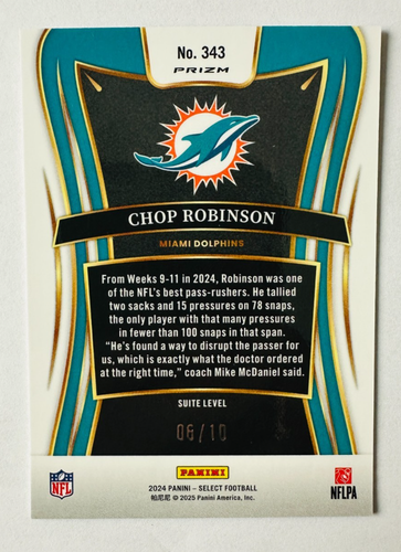 2024 Panini Select Chop Robinson GOLD Disco Prizm RC SP #6/10 Suite Dolphins! - Picture 2 of 3