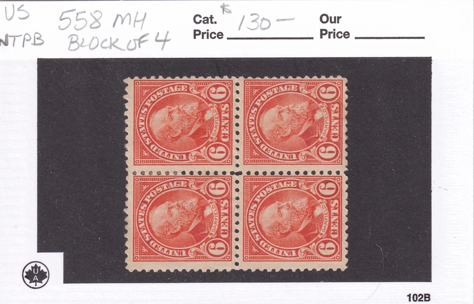 MATT'S STAMPS SCOTT #558 JAMES GARFIELD 6-CENT BLOCK OF 4, 1922-25, MH CV$130 - Image 3 of 3