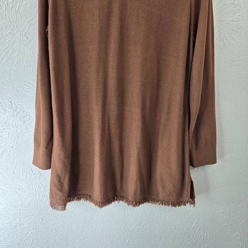 JJill Lagenlook Tunic Top XL Dark Brown Minimalist Primitive Raw Hem Long Sleeve - Picture 4 of 14