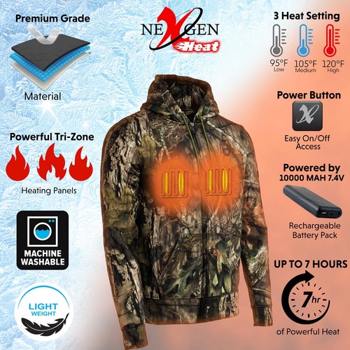 Nexgen Heat NXM1776SET Men's Camouflaged Heated Zipper Hoodies - for Outdoor - Bild 2 von 10