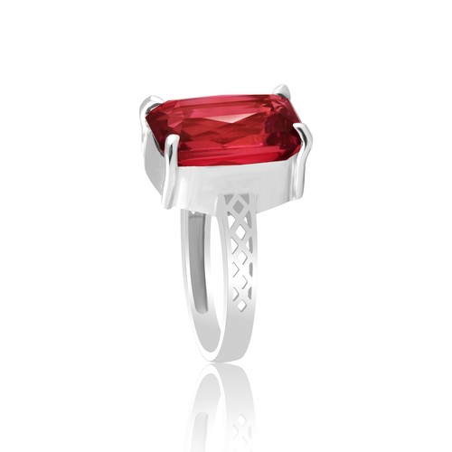 9 Ct. Certified Natural Emerald Cut Red Ruby 925 Sterling Silver Ring - Picture 5 of 5