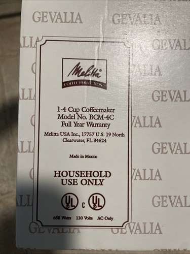Melitta Gevalia Kaffe 4 Cup Coffee Maker Model BCM-4C White New  - Picture 5 of 6