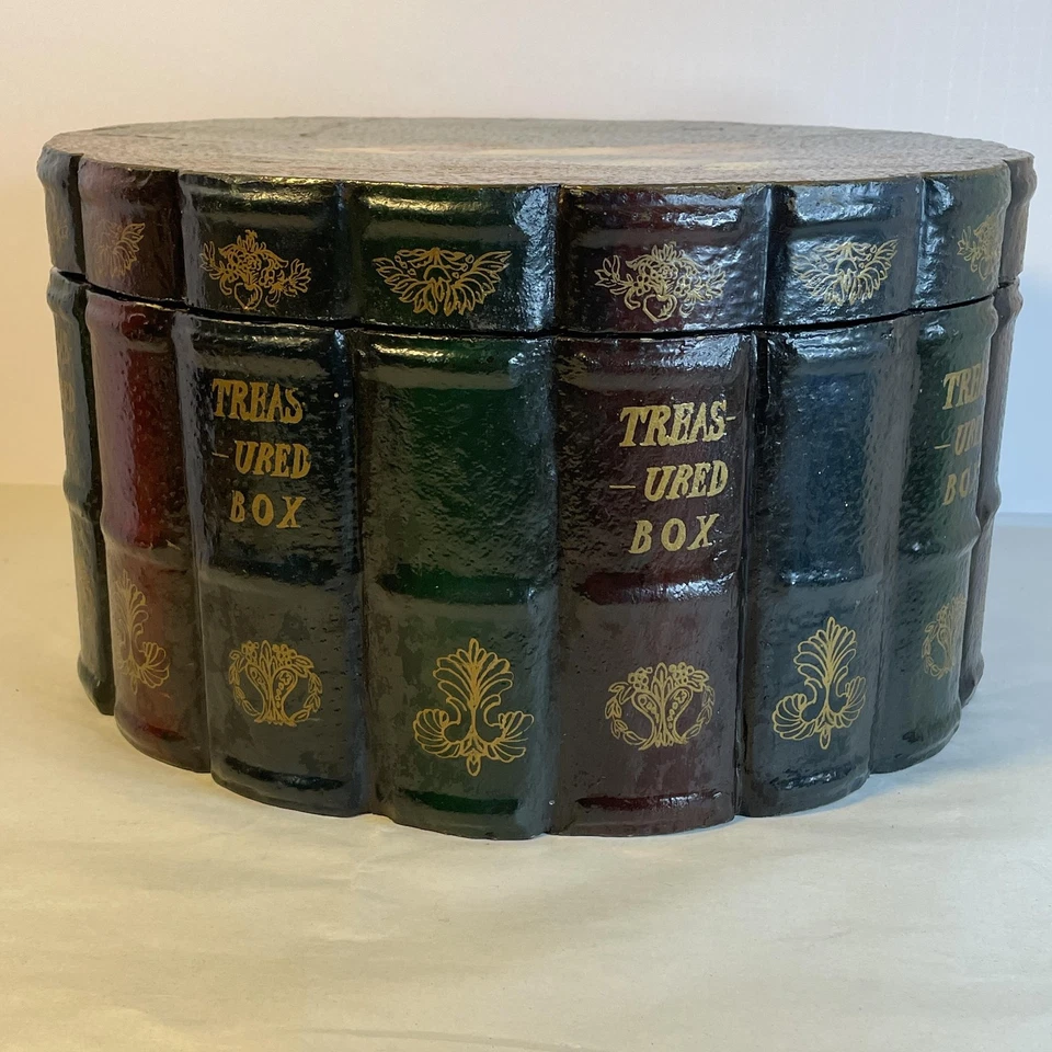 Caja de almacenamiento vintage de madera grande 13x9 pintada a mano libro de conejo pila forrada en terciopelo Foto 3 de 4