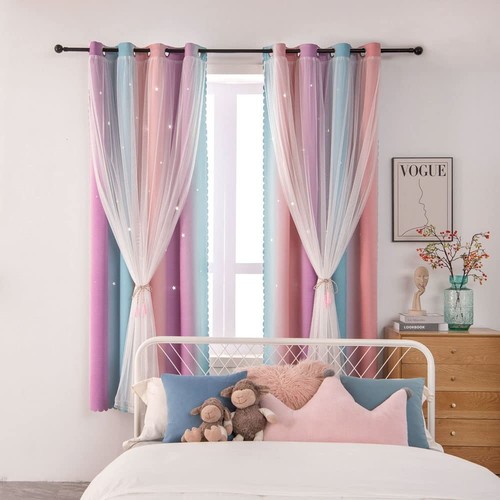 Ombre Rainbow Blackout Curtains for Kid Girls Bedroom Living Room Darking Str... - Picture 5 of 6