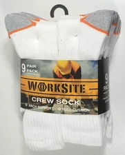 NEW 9 PAIR PACK WORKSITE MENS FULL CUSHION COTTON BLEND CREW SOCKS SIZE 6-12