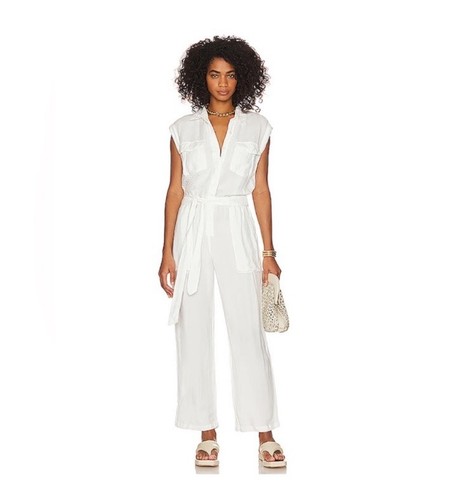 YOUNG FABULOUS & BROKE White Linen Collar Jumpsuit Medium Belt Utility - Picture 9 of 10