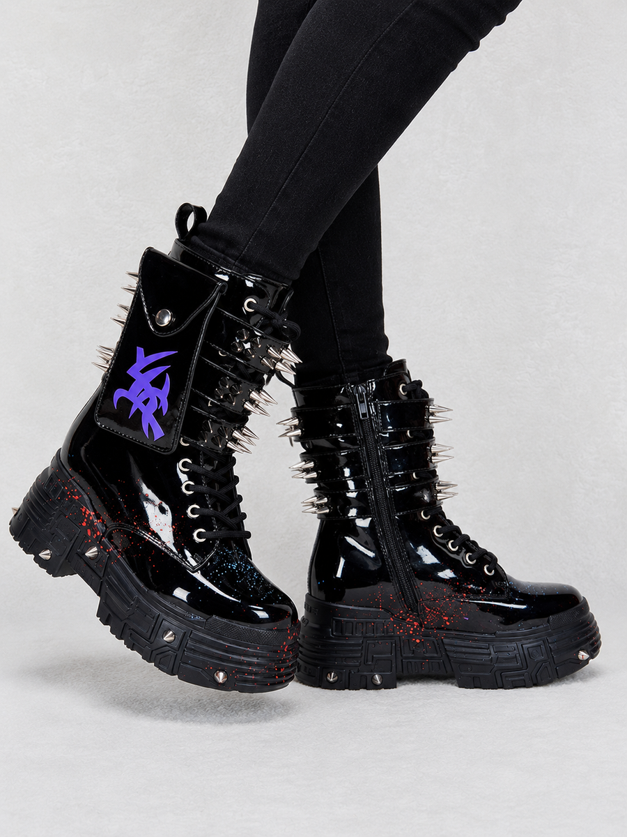 opium boots デカ靴 Stomper 似 swag drip vkei Anthony Wang Blackest Night Patent Spatter Cyber Punk Goth