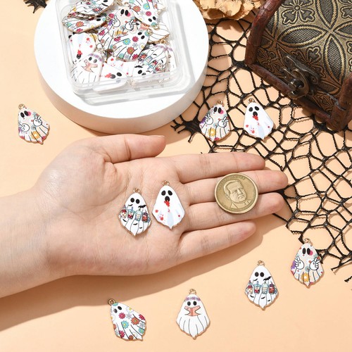 30pcs Enamel Ghost Charms White Ghost Spirit Mini Halloween Pendants for Jewelry - Picture 4 of 7