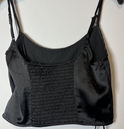 NWT HOUSE OF HARLOW revolve black Satin Rhinestone Neckline Crop Top Size Small - Picture 8 of 10