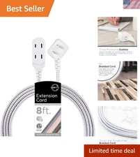 Designer 8Ft Power Strip Extension Cord - 3 Outlets and Slide-to-Close Safety