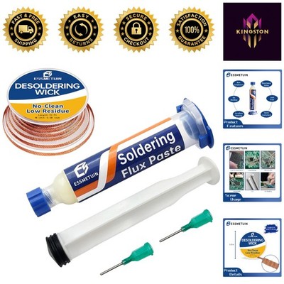 Effortless Solder Removal Kit: Desoldering Wick & No Clean Flux Paste 10cc