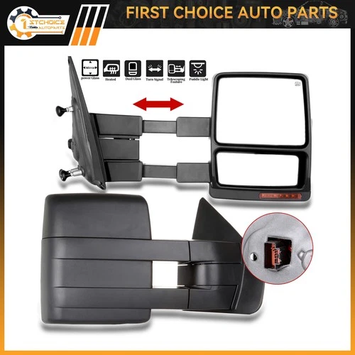 Mirrors For 2007-2014 F150 L&R Power (Telescoping) Heated Black Turn Signal