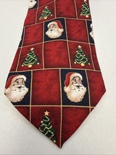 Vintage Robert Stock Silk Necktie Christmas Tree Red Santa Silk Tie Made In USA