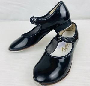 Vintage Theatricals Footwear Girl's Tap Dance Shoes Black Patent Leather Sz 10.5