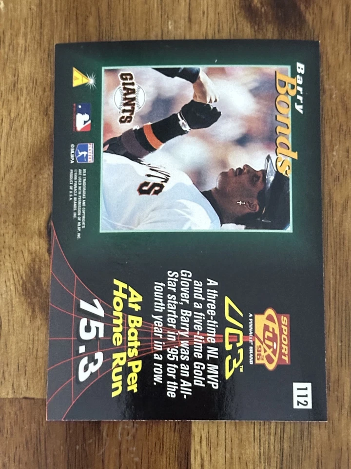1996 Sportflix - UC3 Barry Bonds #112 - Image 2 of 2
