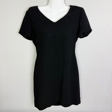 Jones New York Petite Black Dress Short Sleeve Embellished Career Cocktail