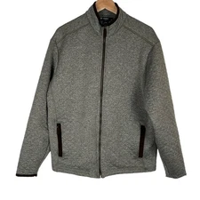 Cremieux Mens Quilted Jacket Size Large Gray Micro Suede Trim Full Zip Coastal