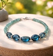Natural Apatite | London Blue Topaz Bracelet Solid 14k White Gold 7.15