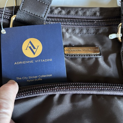 NWT Adrienne Vittadini Brown Nylon Duffle Handbag/Shoulder Bag Large - Picture 7 of 8