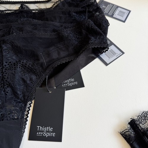4 Pairs Thistle and Spire Size XL Black Eyelash Lace Mirage Thong NEW Four - Picture 3 of 12