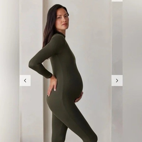 NWT BUMPSUIT Unitard GIGI Olive Green Lined Long Sleeve Mock Neck Maternity SZ L - Picture 2 of 14