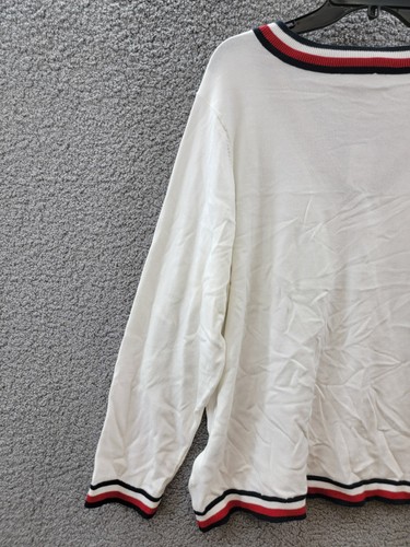 Tommy Hilfiger maglione scollo a V taglie forti donna 1x avorio multi logo manica lunga - Foto 14 di 17