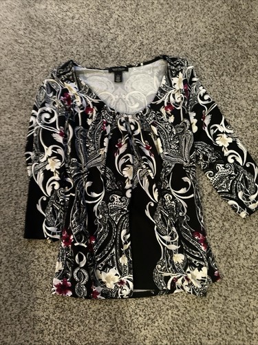 White House Black Market Women’s Pleated Patterned Blouse Sz. L. EUC - Picture 12 of 16