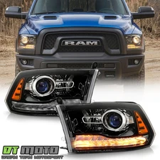 2013-2018 Ram 1500 2500 3500 Black LED DRL Signal Projector Headlights Headlamps
