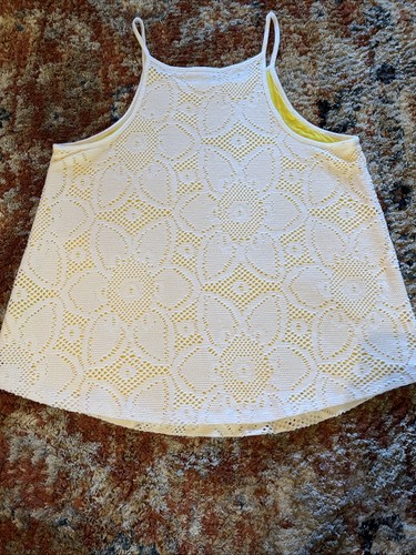 Anthropologie Tanktop Damen klein weiß Häkelspitze Blumen gefüttert gelb Trägertop - Bild 7 von 10