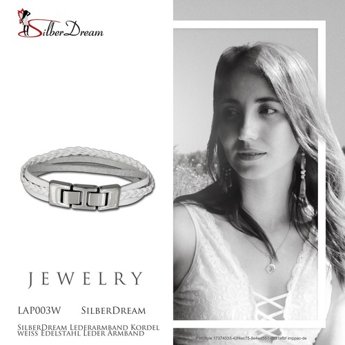 SilberDream Lederarmband Kordel weiß Edelstahl Leder Armband LAP003W - Bild 6 von 7