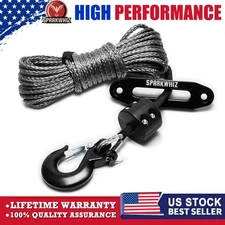 SPARKWHIZ Synthetic Winch Rope Kit 1/4" x 50' 10000 LBS G70 Hook For ATV UTV SUV