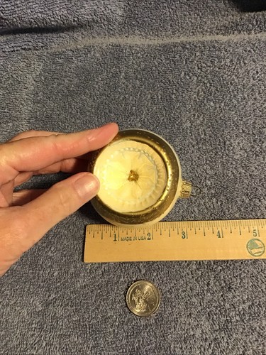 Vtg Glass Ball Ornament INDENT Gold Glitter Marked K Germany Retro - Picture 8 of 8